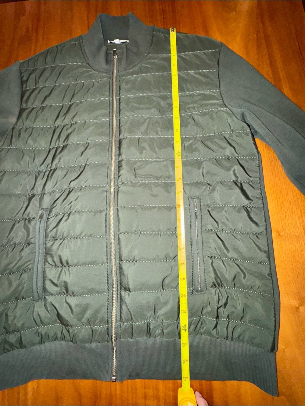 Reiss Quilted/Knit Hybrid Jacket with Standup Collar in Army Green, Size L - Picture 11 of 11